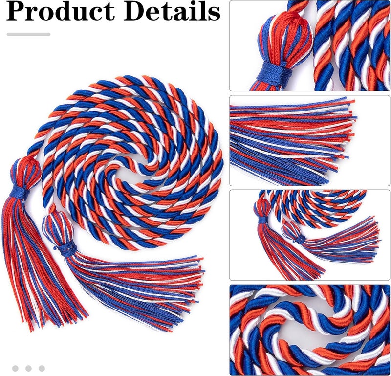Leislam Graduation Honor Cords, Blue Red White Honor Cords, 2025 Graduation Cords with Tassel, Grad Cords, 67" Long Braided Cords for Bachelor Gown Graduation Decorations for Student Master Doctoral - Image 4